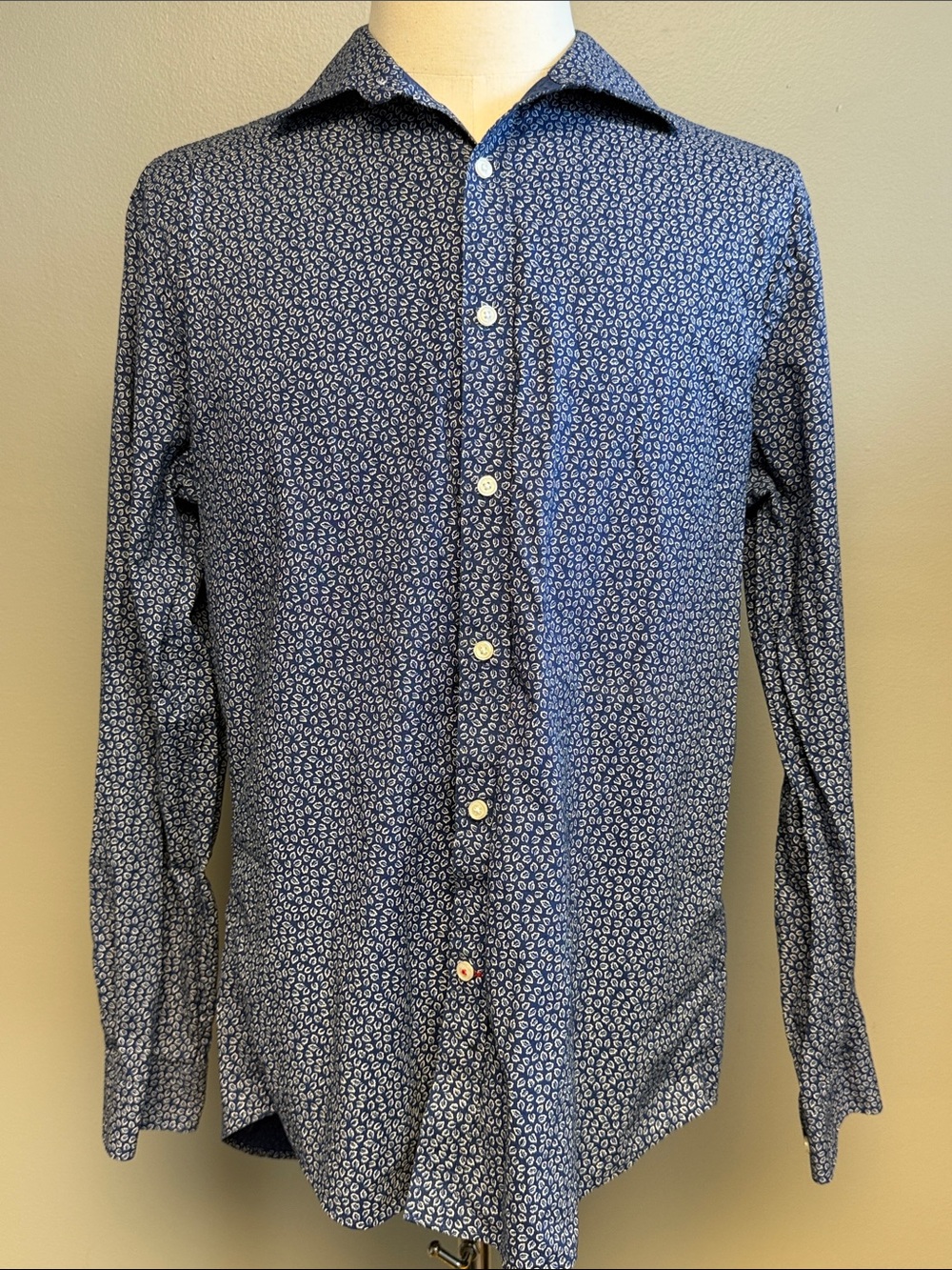 Tommy Hilfiger Men's Blue Print Stretch Dress Shirt 17 34/35 XL